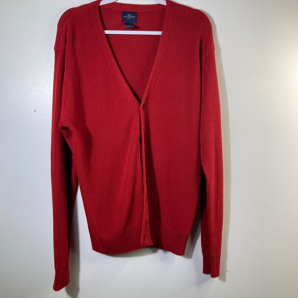 Mens Vintage Dockers Golf‎ Button Cardigan Mr Rogers Red M Acrylic